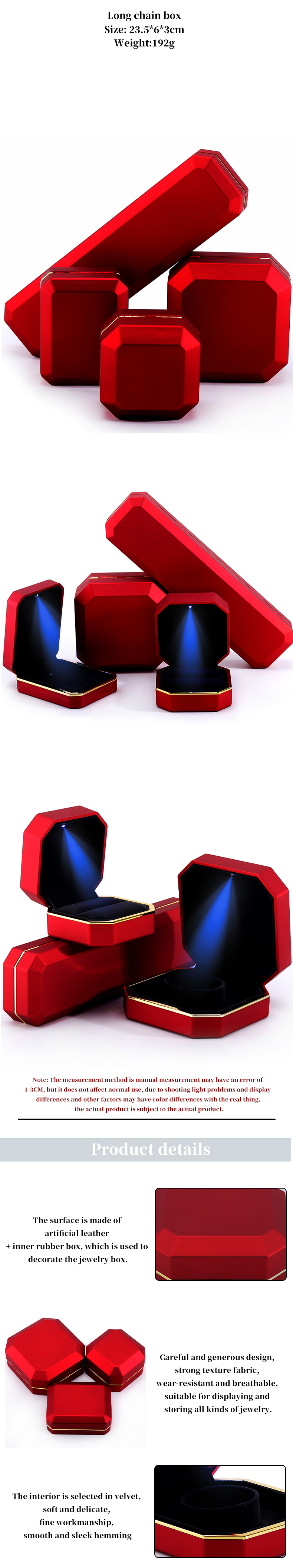 Red LED Velvet Jewelry Box for Customized Necklace Ring Packaging and Other Accessories