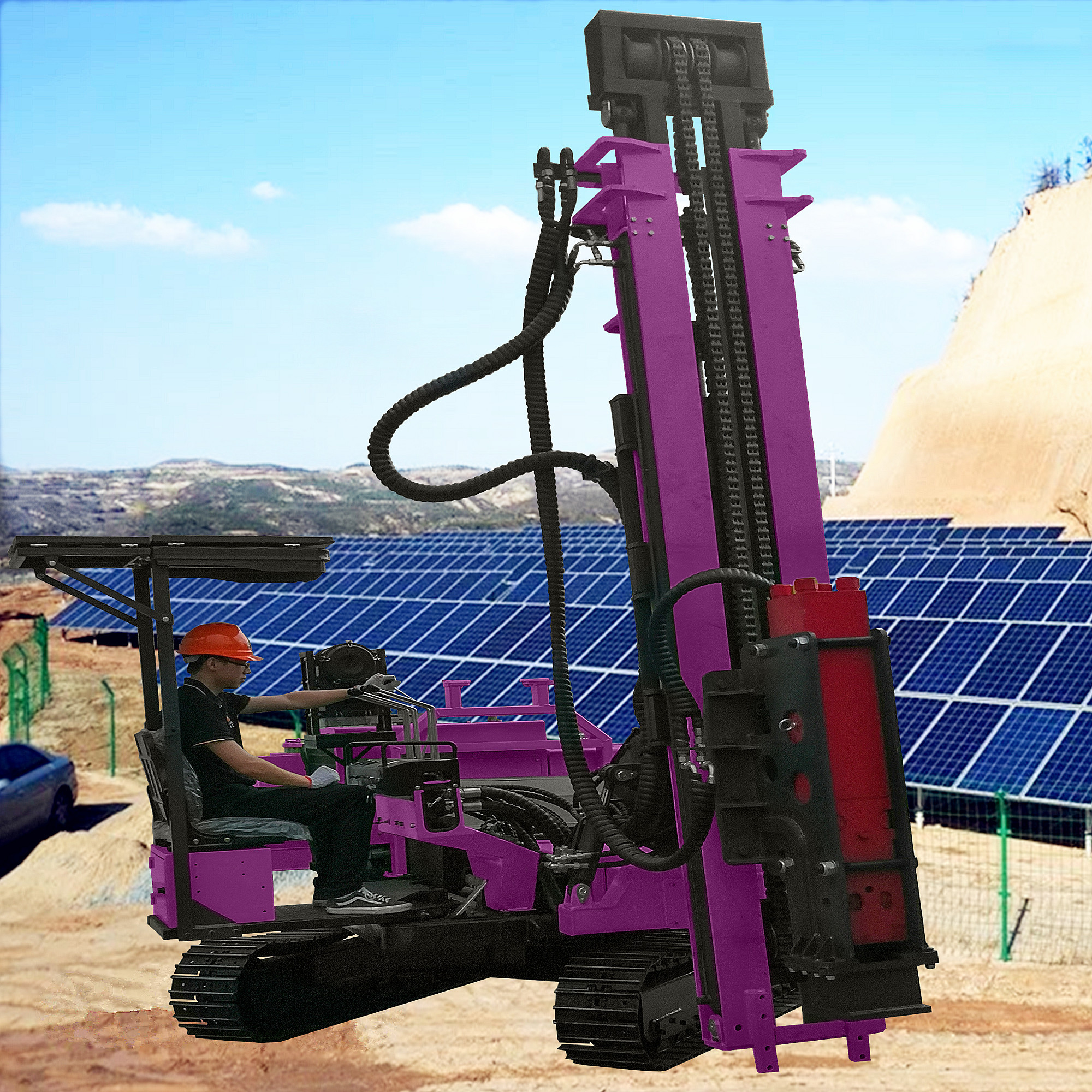 Hydraulic Pile Driver Rotation Angle 360 Degree Screw Pile Drilling Machinery Solar Photovoltaic Pile Driver Machine