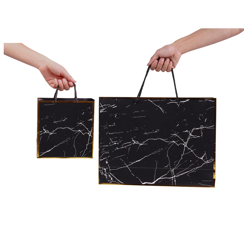 Custom Print Luxury Eco Marble Black Gold Boutique Gift Carry Paper Bags for Other Tokens