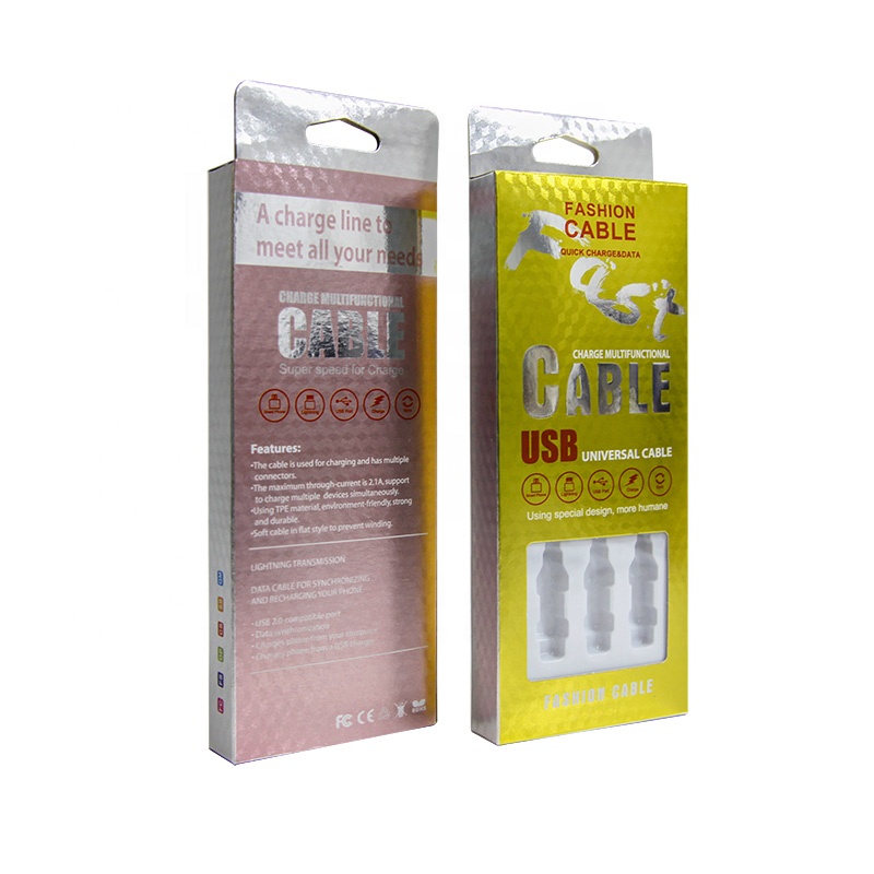 USB Charging Data Cable Packaging Box Custom C1S Art Paper With Blister