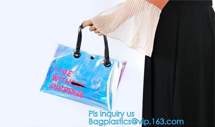 tote pvc stadium ladies bags handbag, bucket bags pvc transparent bags women handbags, laser shopping beach bag hologram