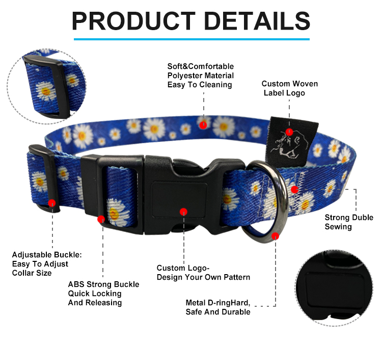Adjustable Flower Design Dog Puppy Collar And Lead Leash Set In 2 Colours