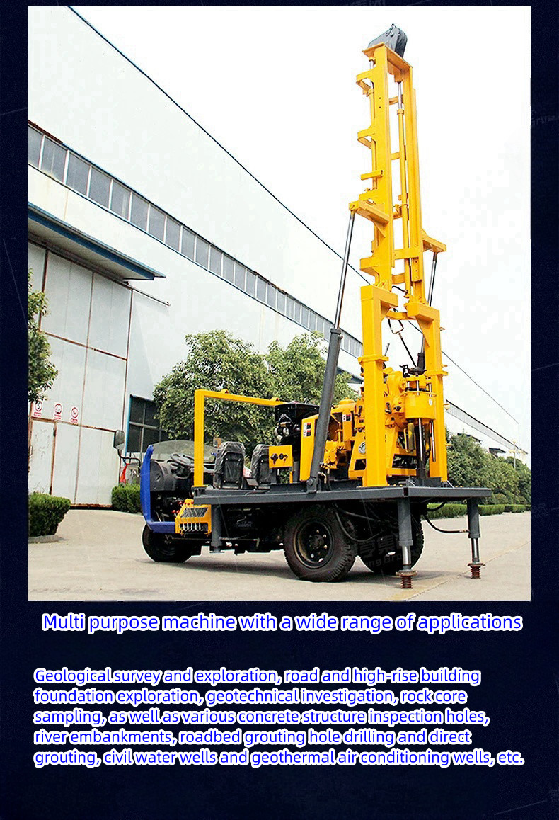 Agricultural Deep Water Well Hydraulic Drilling Rig 3 Wheeled Vehicle Mounted