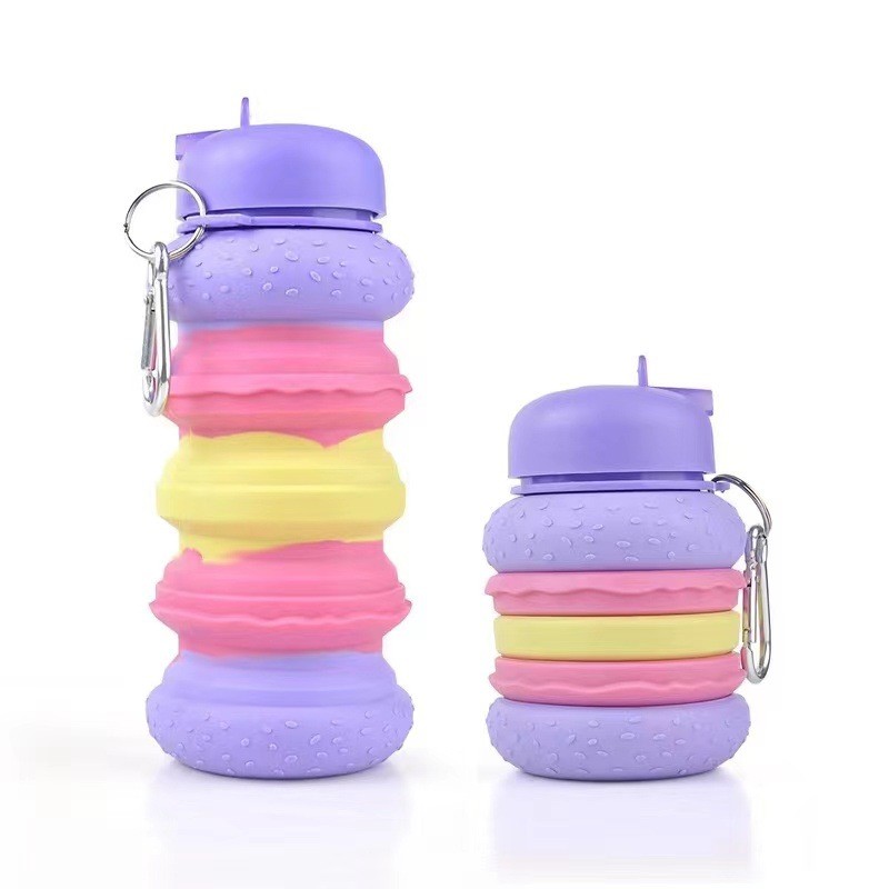 Doughnut Collapsible Water Bottle For Kids 19oz BPA Free Leakproof Silicone Rainbow Water Bottles For School Students