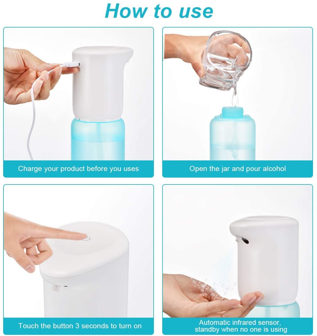 400ML Plastic Mist Spray Bottle CE Hand Free Sensor Countertop