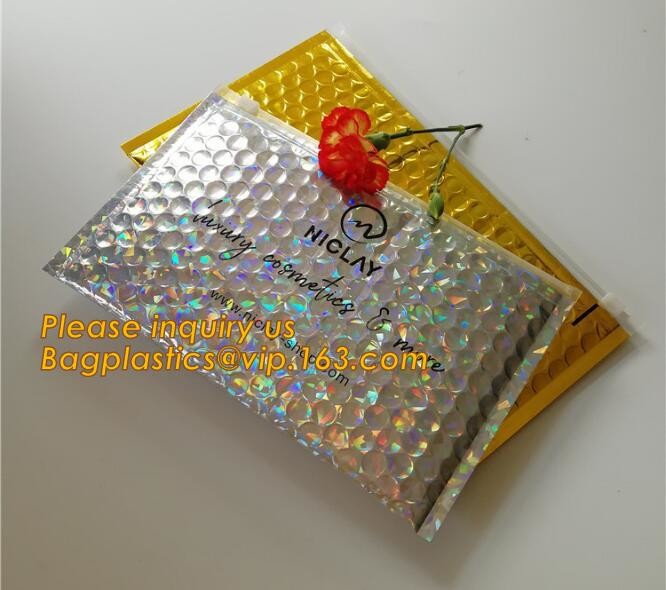 air mail metallic holographi rose gold bubble padded mailer / Zip lockkk bubble bag/ slider bubble bag,Holographic Factory
