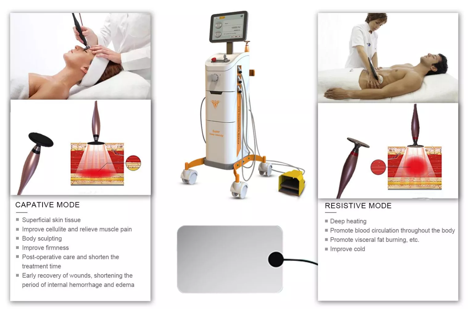 Touch screen 448khz Laser Beauty Equipment Tecar Therapy Weight Loss