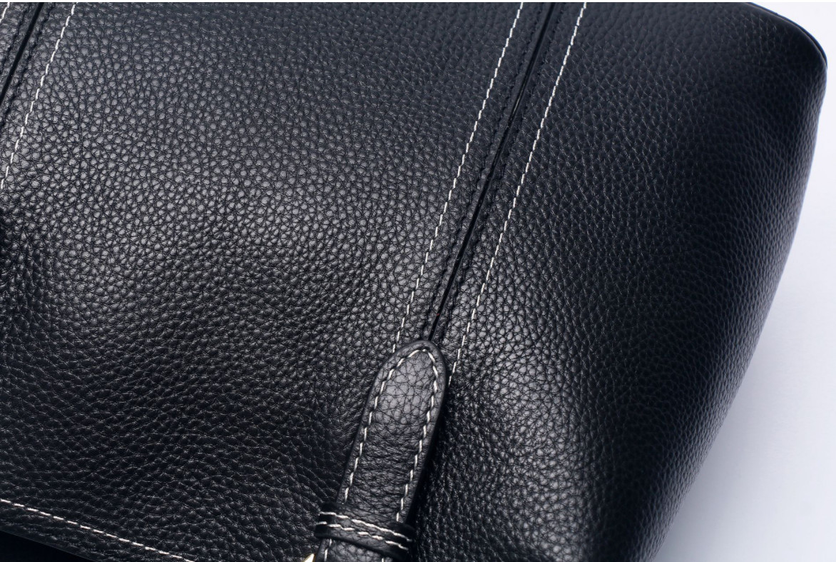 Black First Layer Cowhide Leather Tote Handbags ODM Zipper