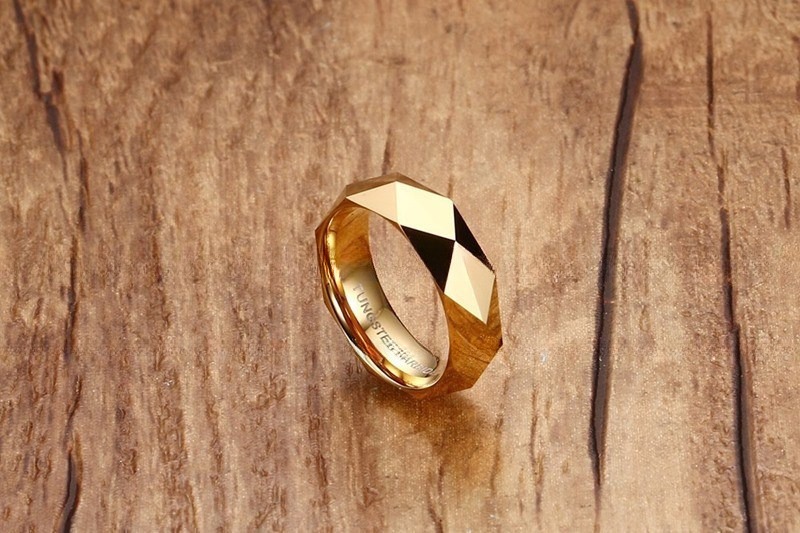 Men's 6mm High Polished Finish Gold Silver Rose Gold Diamond Cut Faceted Tungsten Carbide Ring Wedding Promise Ring