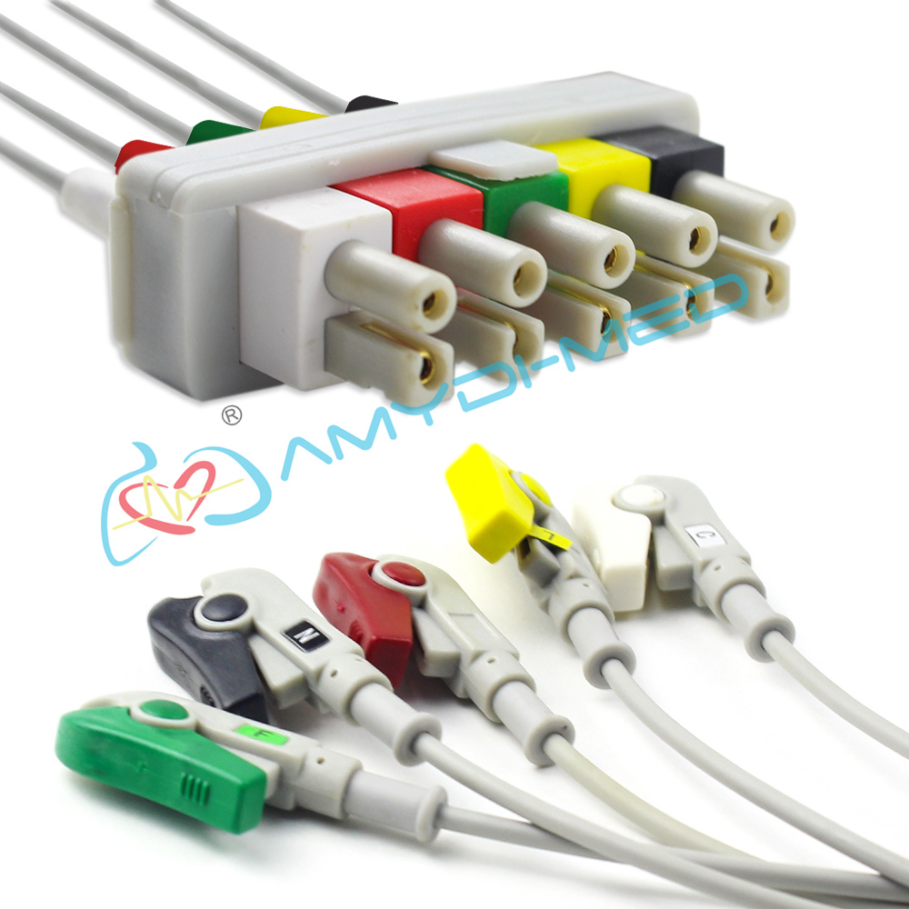 PH ECG Lead Wires 0.9 Meter ECG Cables And Leadwires Gray 5 Lead Clip AHA