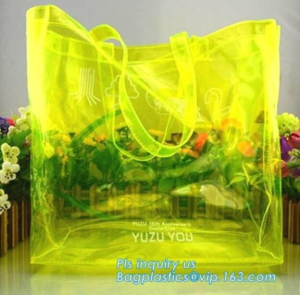 soft loop handle red color 6p free clear PVC bag, handle PVC vinyl packaging bag