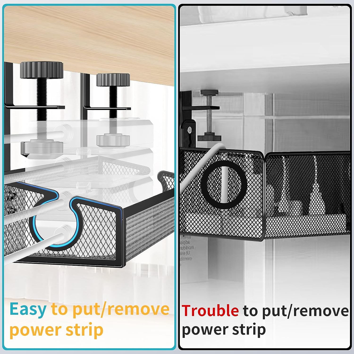 Under Desk No-Drill Cable Basket Metal Wire Cable Tray for Desk Cable Management