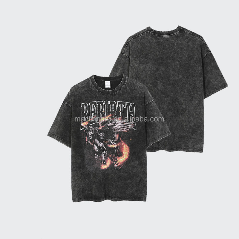100% Cotton Mens Acid Wash T-Shirt DTG Printing Oversized Stone Washed Streetwear Tee