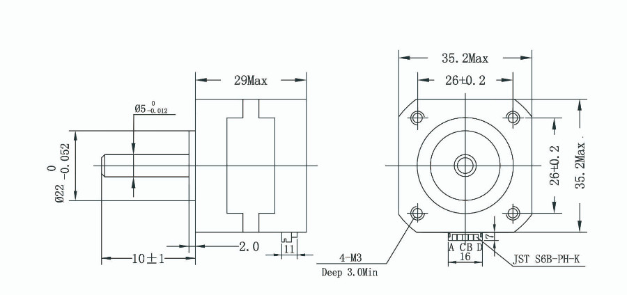 Nema 14 35mm Hybrid Stepper Motor Low Noise 1.8 Step Angle 4 Leads 1A