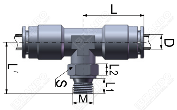 Male Branch Tee Push In Tube Brass Pneumatic Hose Fitting 1/8'' 1/4'' 3/8'' 1/2''