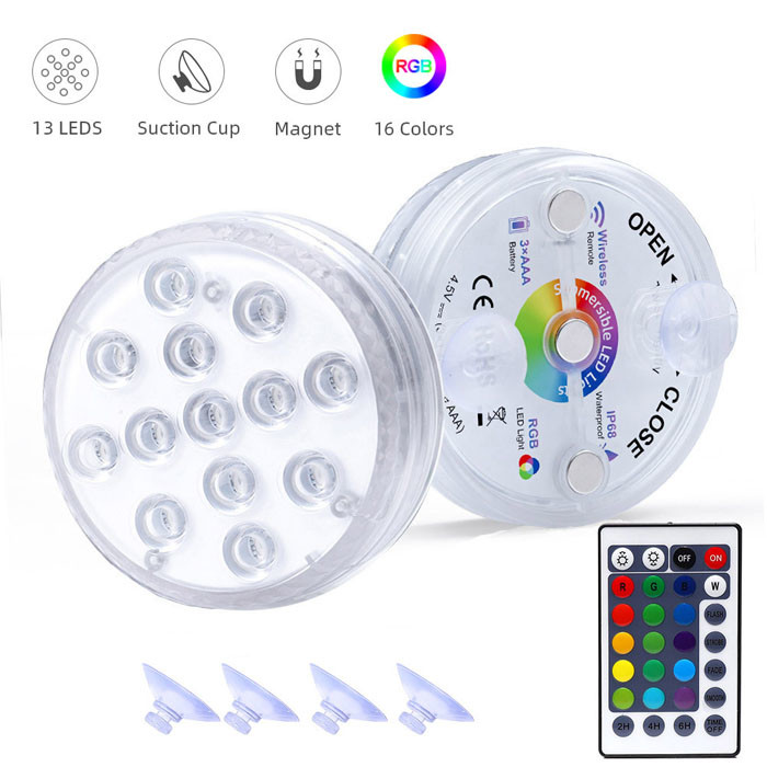 Color Changing Remote Control Submersible LED Lights With Magnet Suction Cups Pond Fountain Pool