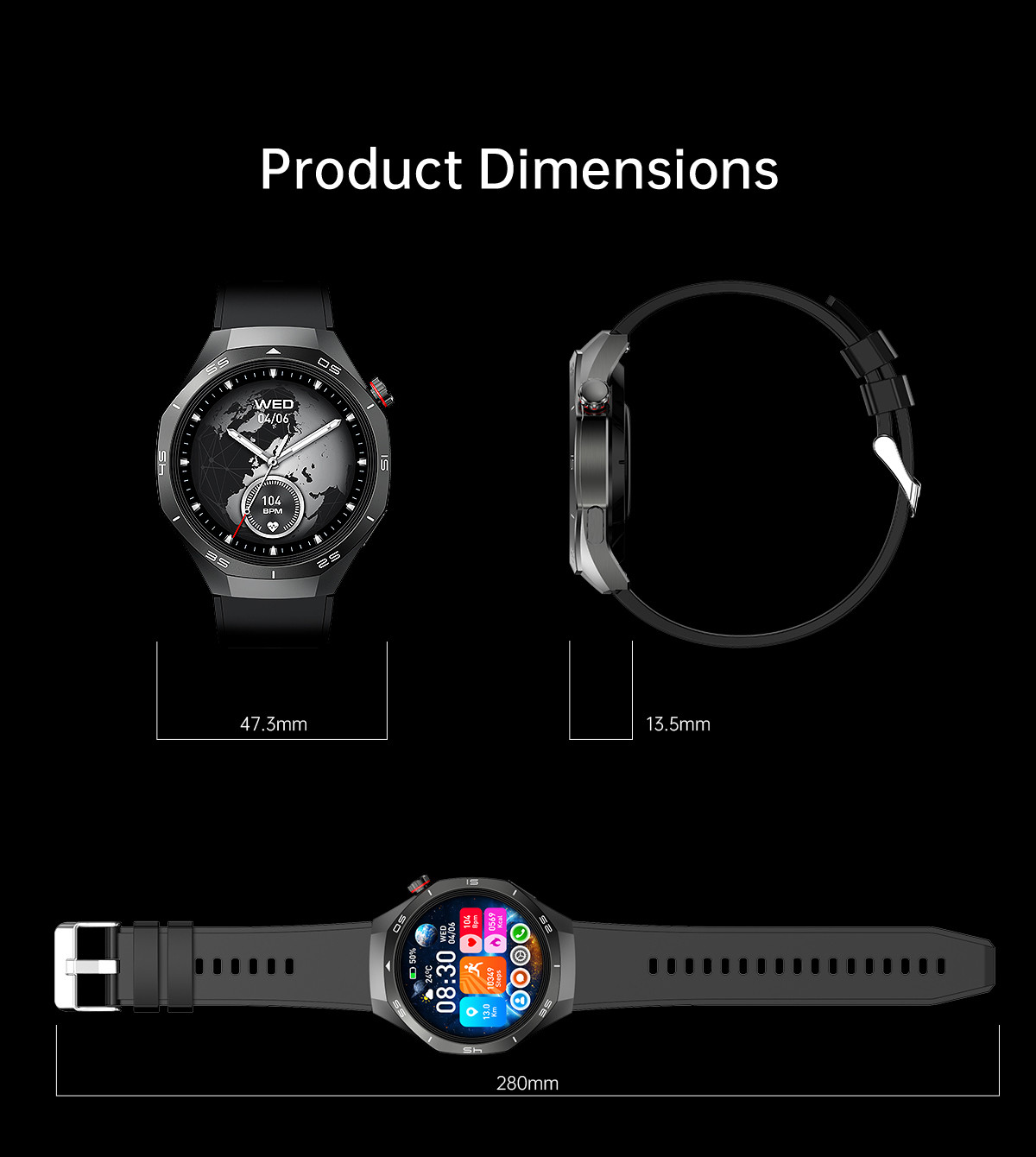 1.53-Inch Screen HW95 Alloy Case 280mAh High Capacity Health Monitoring LC
