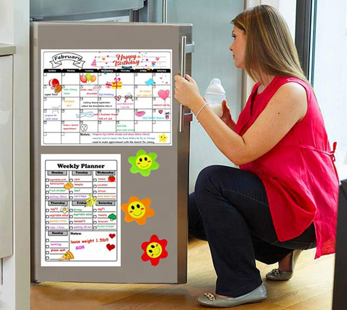 Custom Dry Erase Fridge Magnet Calendar, 12 x 16 inch Magnetic Weekly Planner with dry erase marker