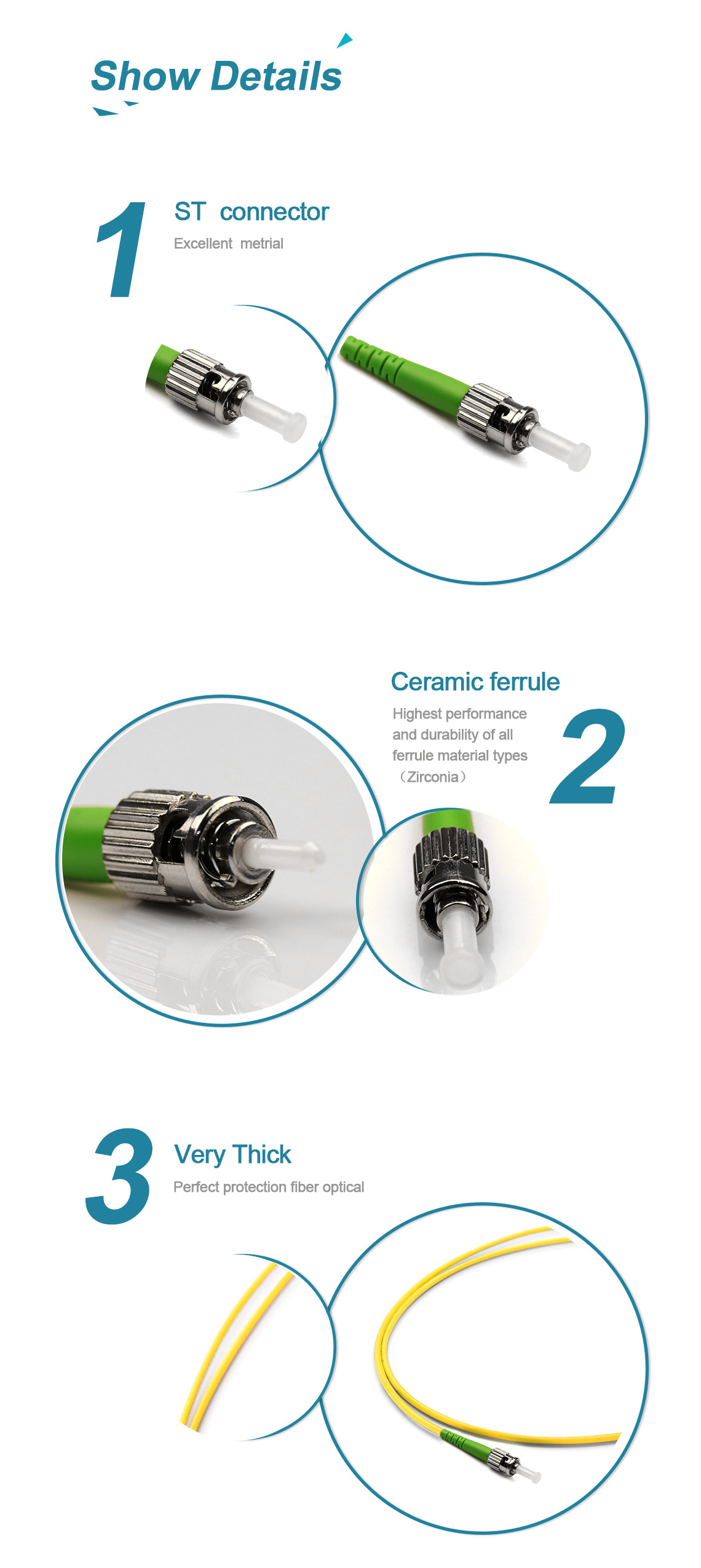 G652D Single Mode Fibre Patch Leads , Om1 Om2 Fiber Optic Cable Assembly