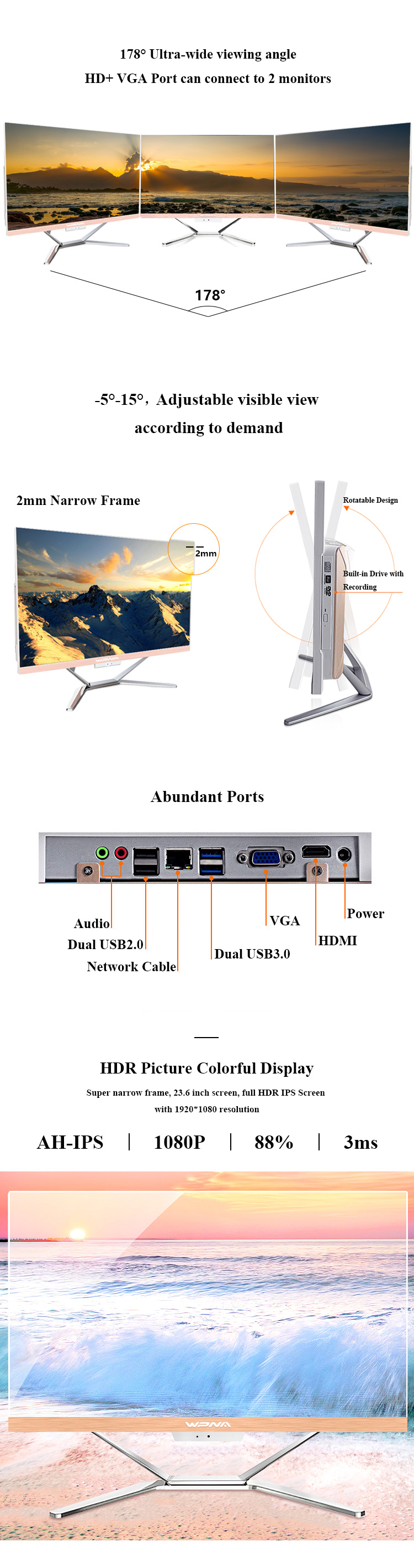 All In One PC 23.8 Inch With I7 Processor 8GB RAM And 1920x1080 Display Resolution