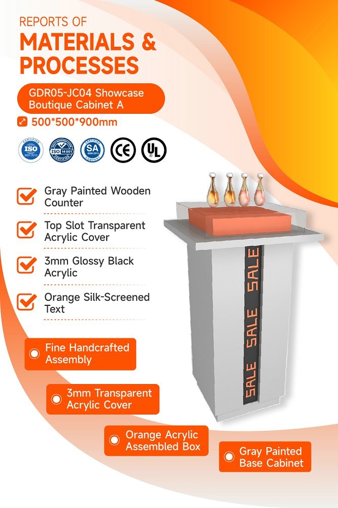GDR05-JC04 Retail Display Rack with Laminated Board and Orange Acrylic Assembled Box for Luxury Retail