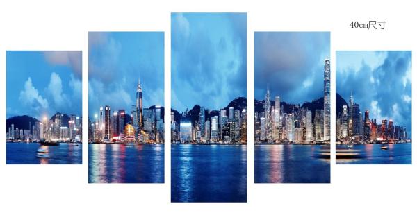 Quality Modern 5 Panel Canvas Wall Art City Sunset Seascape Painting Picture Artwork for sale