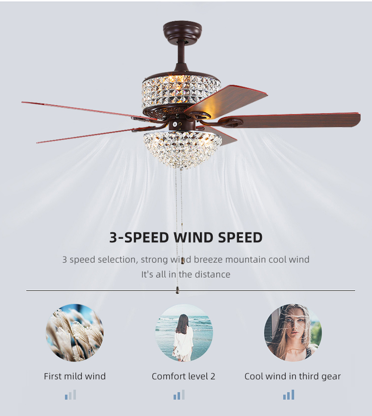 5 Blades 65W Dining Room Ceiling Fan Light Iron Blade Fan 52Inch
