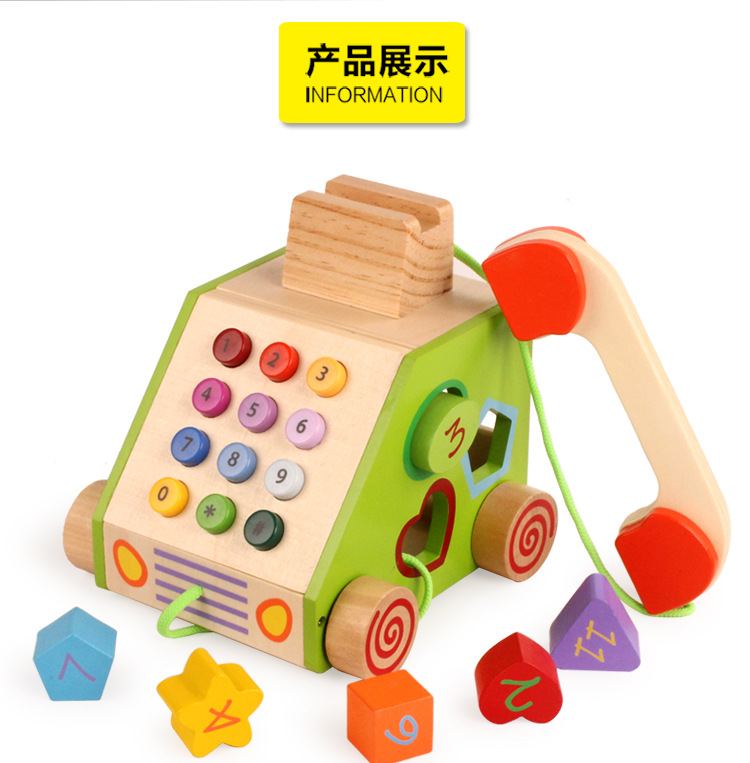 Geometric Shape Wooden Landline Phone For Cognitive Development