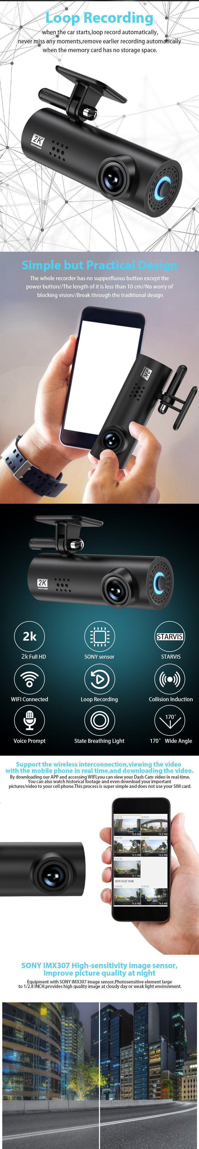 70mai WiFi 2k Full HD Dashboard Mounted Dash Cam Driving Recorder