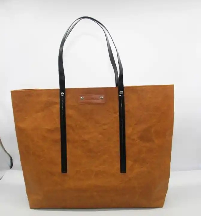 Letter Pattern Washable Kraft Paper Tote Bag Degradable Environmental With Logo Printed