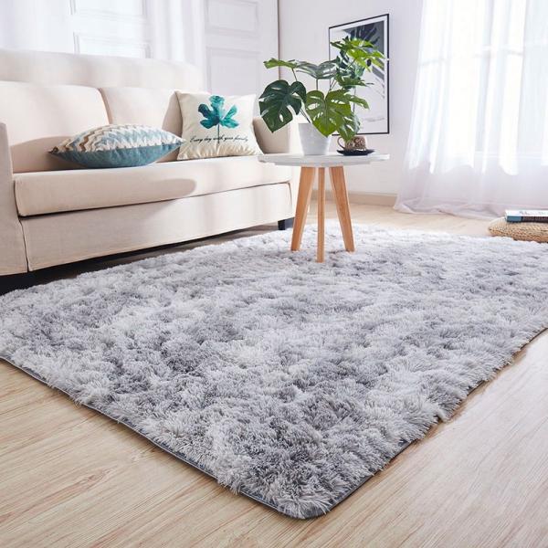 Light Grey Fluffy Bedroom Living Room Area Rug Luxury Tie-dyed Hotel Center