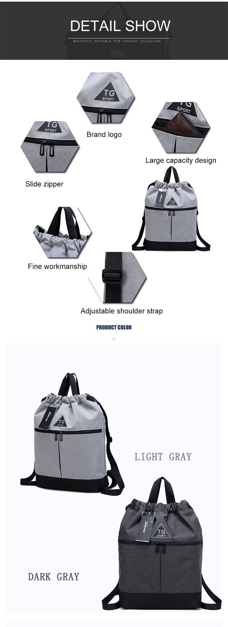 Oxford Fabric Multifunctional Backpack 20L Gym Bag 0.65kg