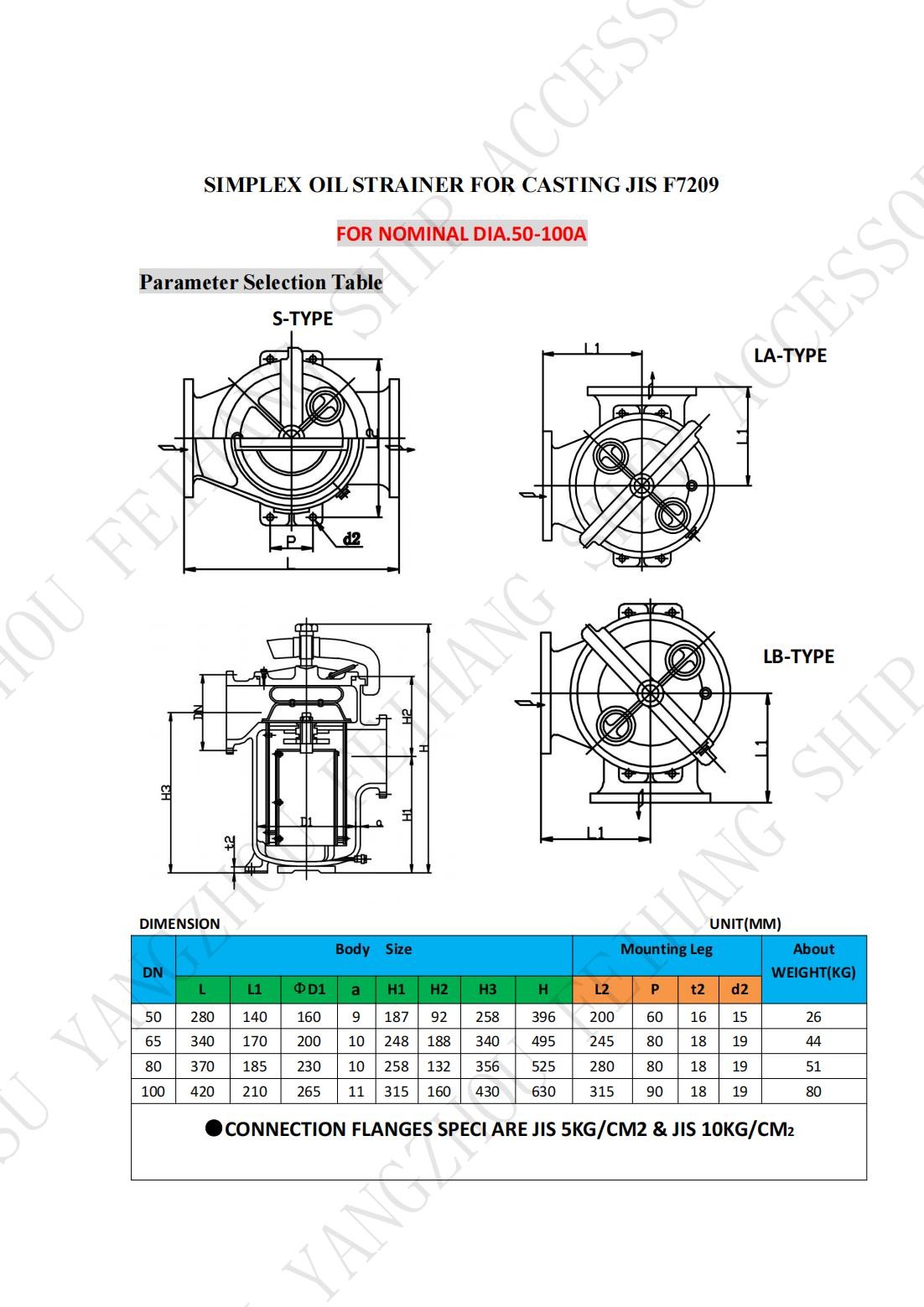 JIS F7209 Single Oil Filter 5K-100A Body - Cast Iron And Filter - Stainless Steel