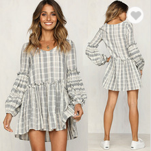 Autumn Fashion Women Long Sleeve And High Neck Leo Polo Dress Brown