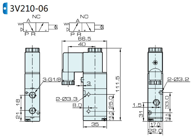 3V210-06 Airtac Type 3 Port Pneumatic Solenoid Valve 1/8'' 12 Volt