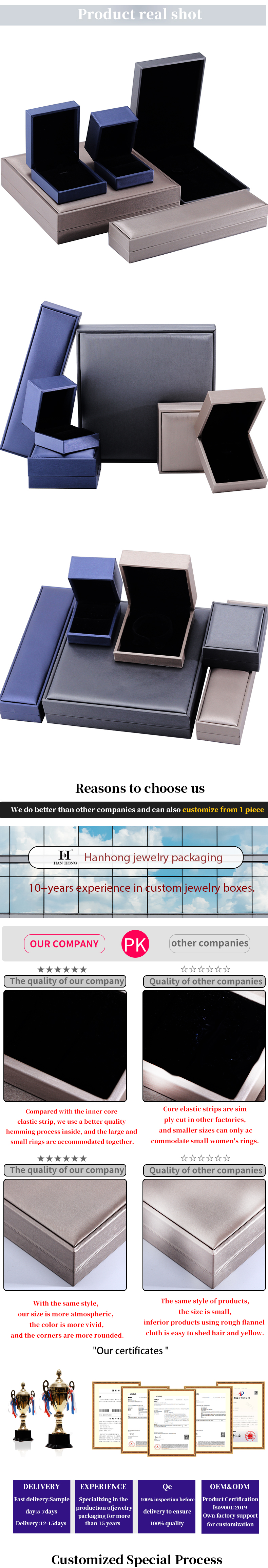 Thick Sponge Rectangle Style Luxury Packaging Velvet Jewelry Box for Necklace and Ring