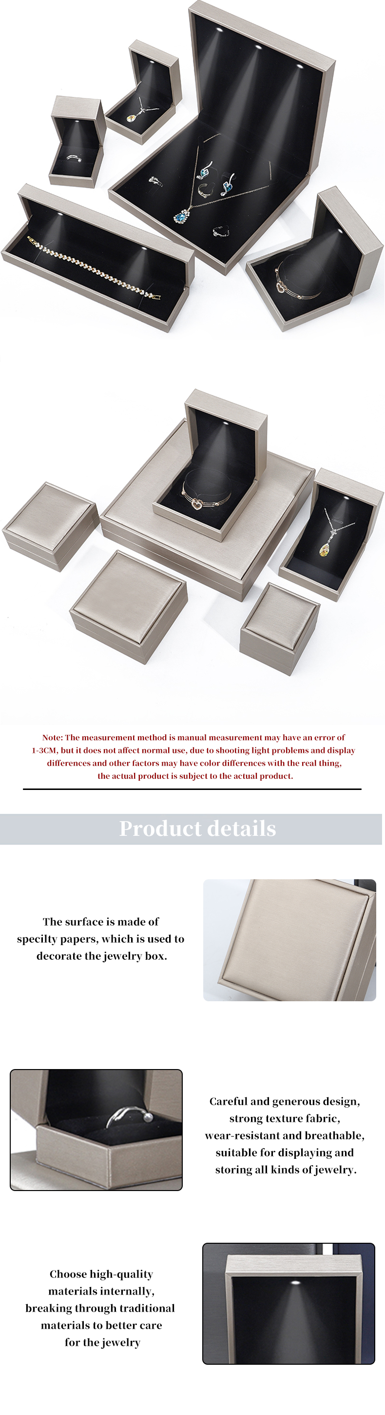 Tasteful Sleek Brushed Grain PU Leather Jewelry Packaging Box Case with LED Light