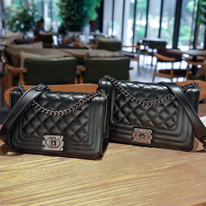 Summer Chain Crossbody Bags Plaid Pu Leather Square Handbags For Ladies
