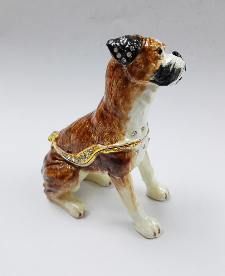 Bejeweled Home Decoration Dog metal trinket box Enamel Pewter Alloy Dog design metal trinket box