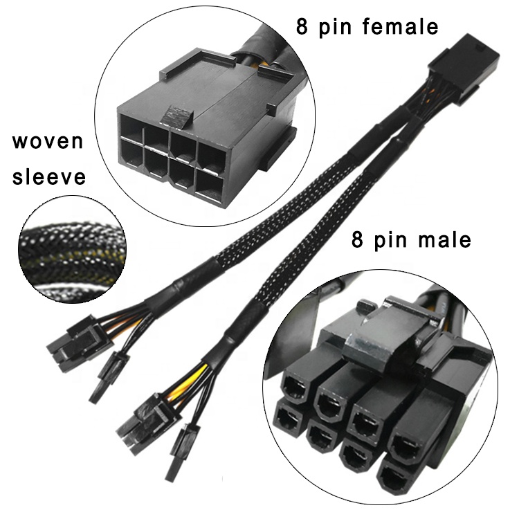 Woven Sleeve PCIe 8 Pin Female to Dual 8 Pin Male PCI Express Graphics Video Card GPU Power Adapter Cable