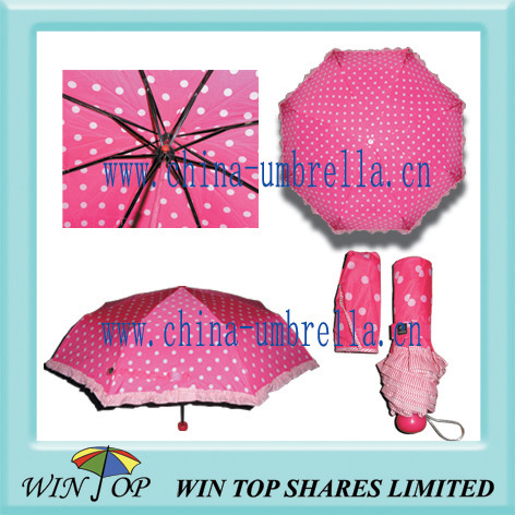 Quality DOT Design Ladies Folding Umbrella with Lace for sale