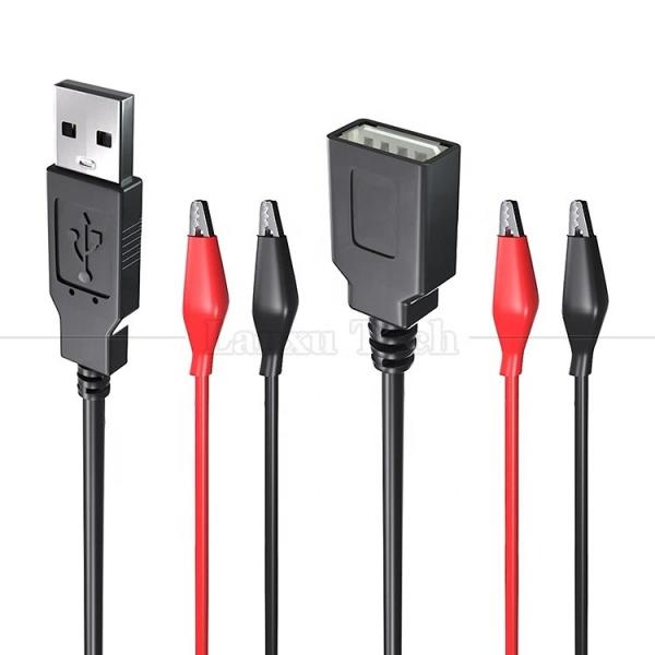 Male Female USB Connector to Dual Copper Crocodile Clamps Alligator Clips Test