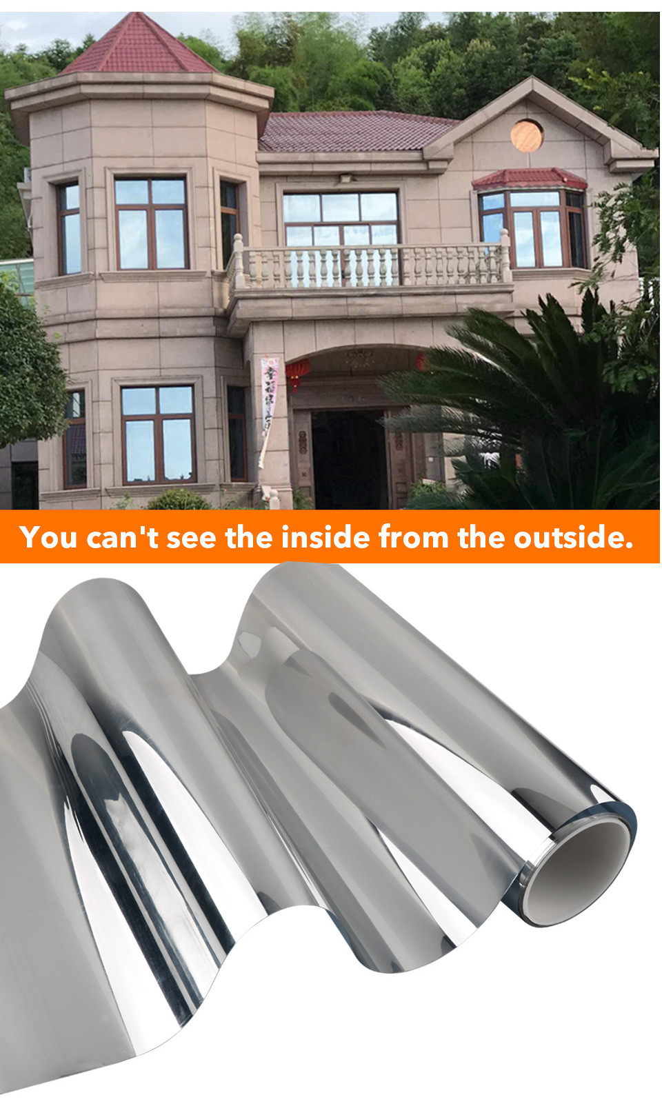 Building Privacy Window Film One Way Mirror Reflective Window Film Glass Foil Silver Insulation Tint Film