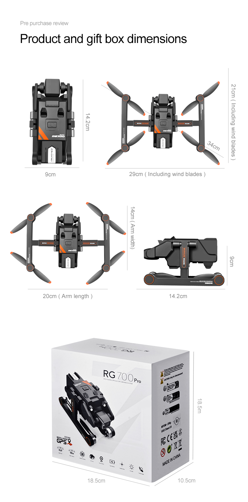 Rg700 Hd 4k Dual Camera Drone with Gps Wifi Transmission and Four Side Obstacle Avoidance Beginner Operator Skill Level