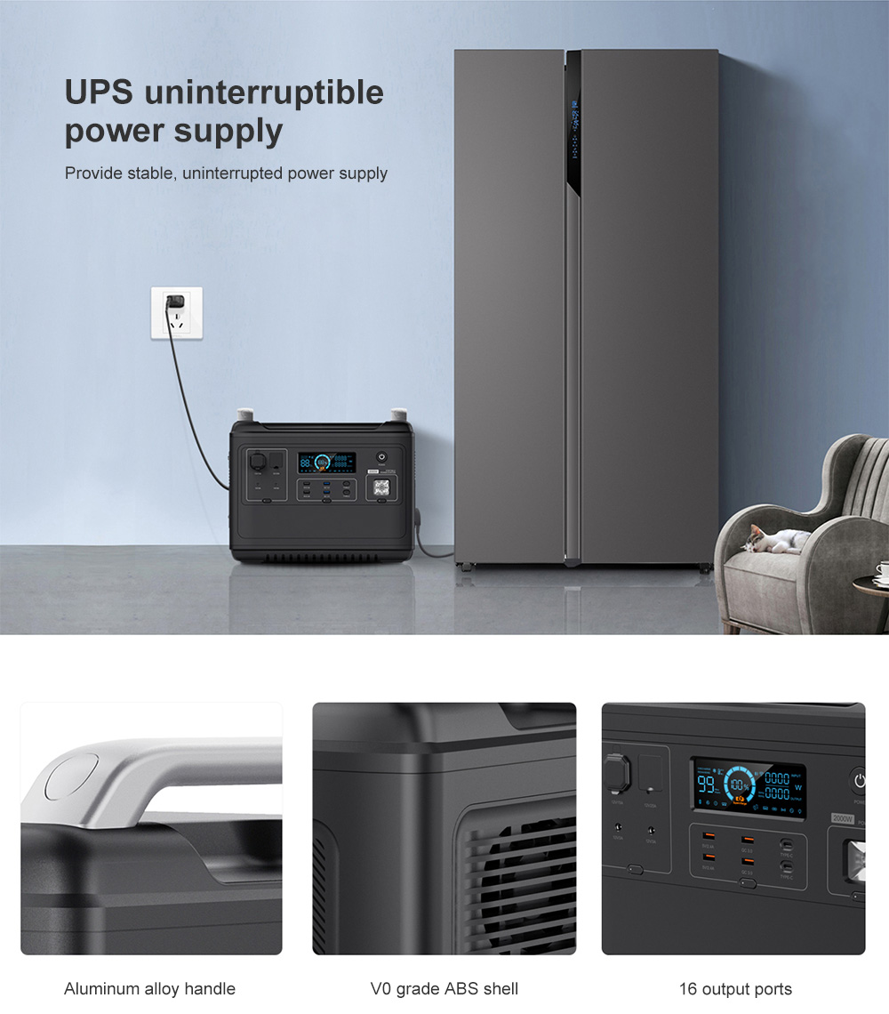 Battery Lithium Portable Power Station For Refrigerator Tv 2000Wh Wireless Charger