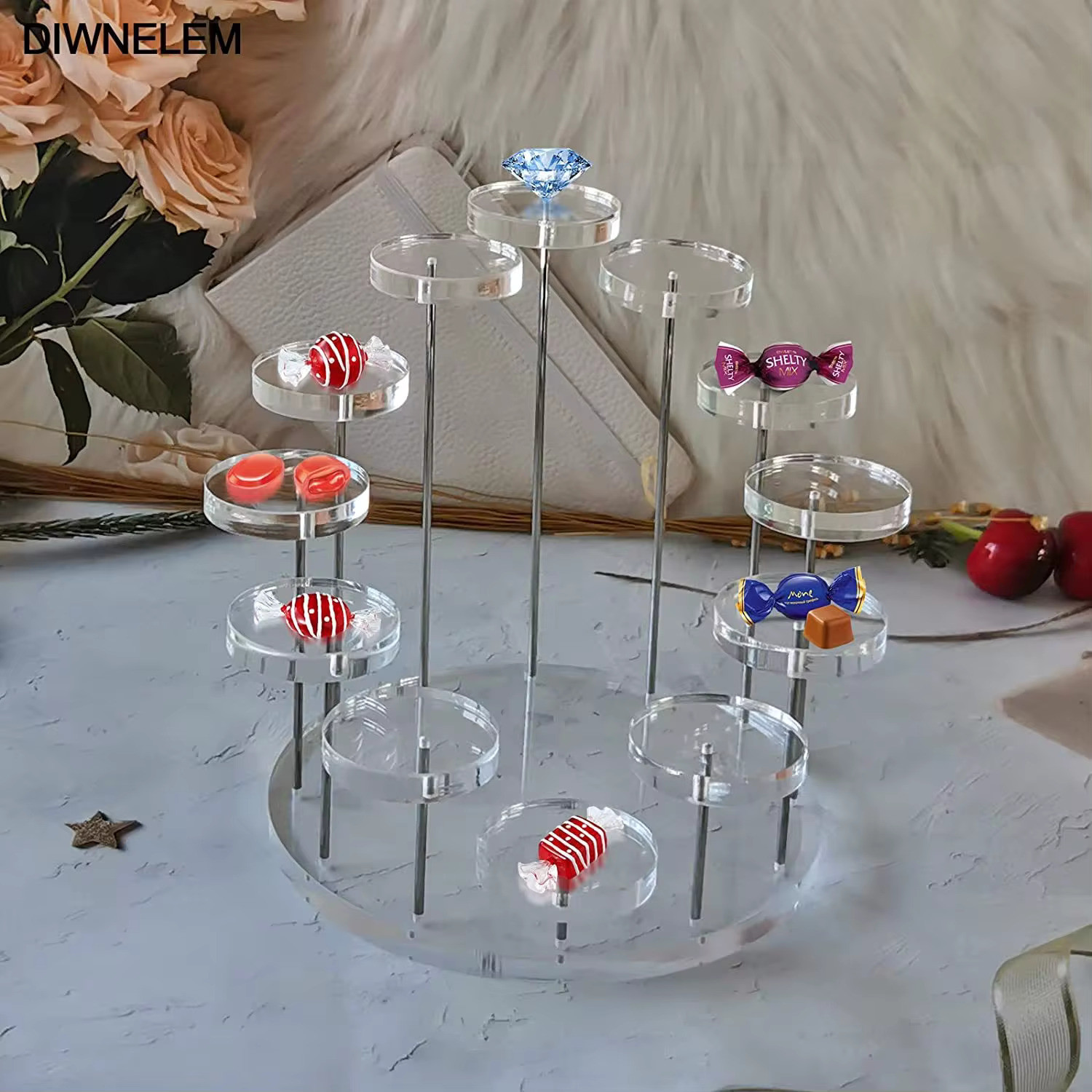 Round Shape Acrylic Cake Display Rack PMMA Cake Display Stand For Pastry Shop