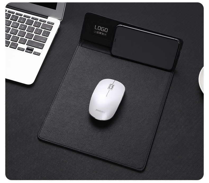 Magnetic PU Leather Wireless Charging Mousepad Desk Keyboard Mat