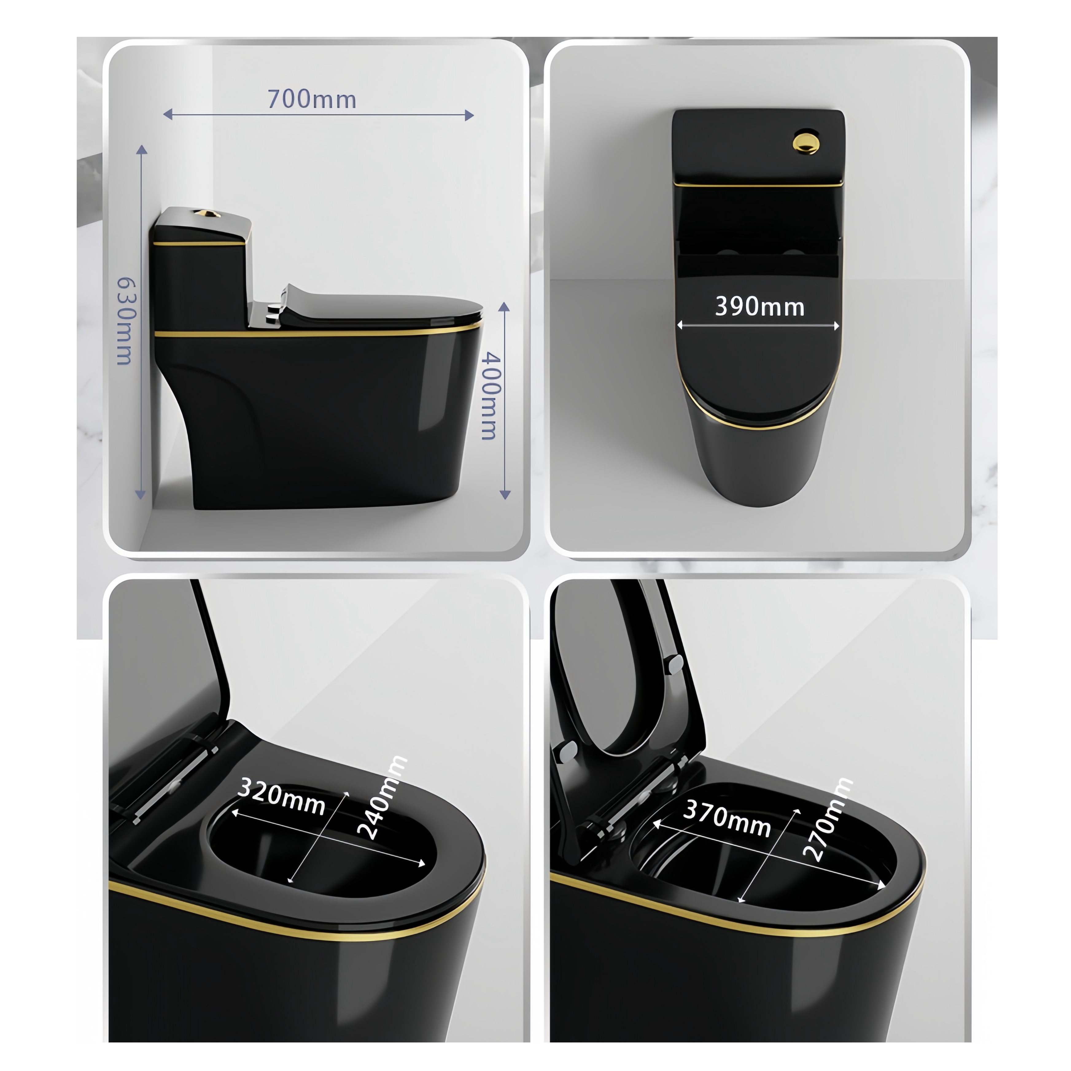 Installation Floor Mounted Dual Flushing Siphon Flush Black Ceramic One Piece Toilet