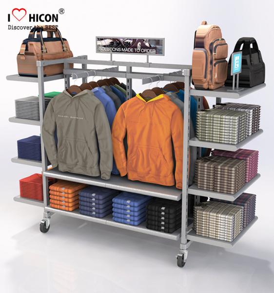 Flooring Gondola Retail Display Shelving Metal 4 - Way Hanging Apparel Display