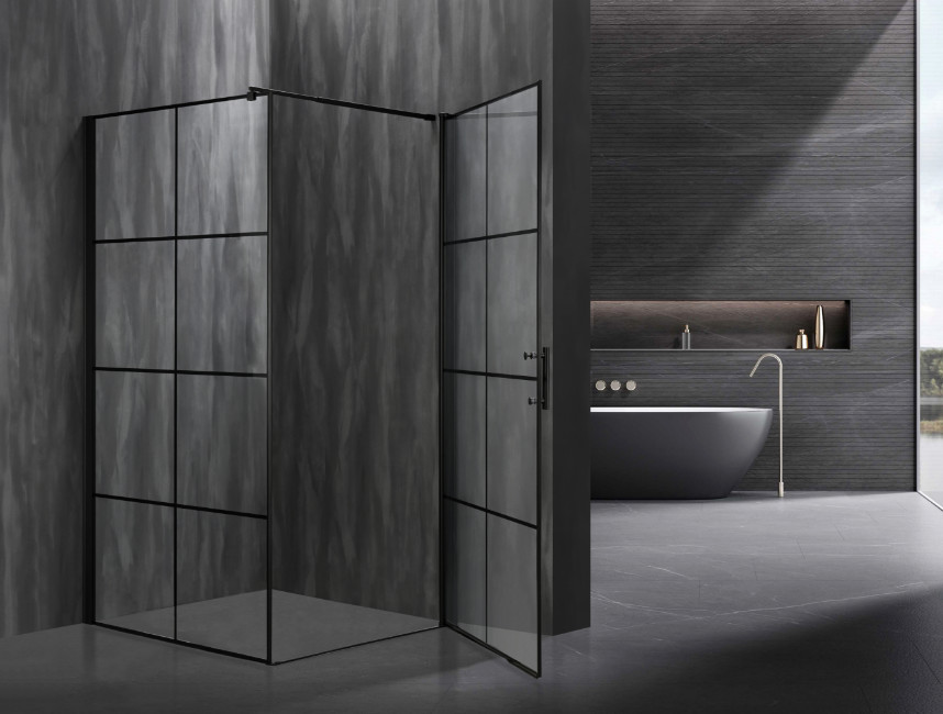 Stylish Square Shower Enclosures With Printing Glass And Black Frame